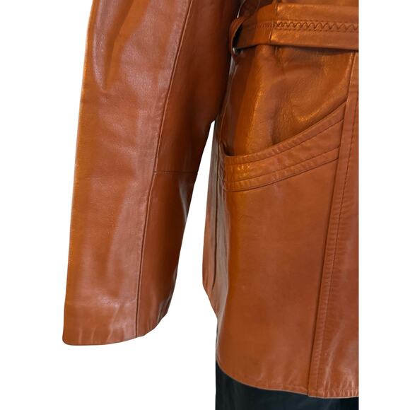 Vintage DeLong Genuine Leather Brown Belted Jacket Women’s Size XS/S - Picture 7 of 8